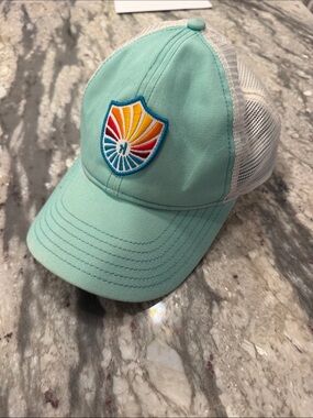 Johnnie-O Mens Mesh-Back Cap in Seafoam with Multicolor Shield Patch